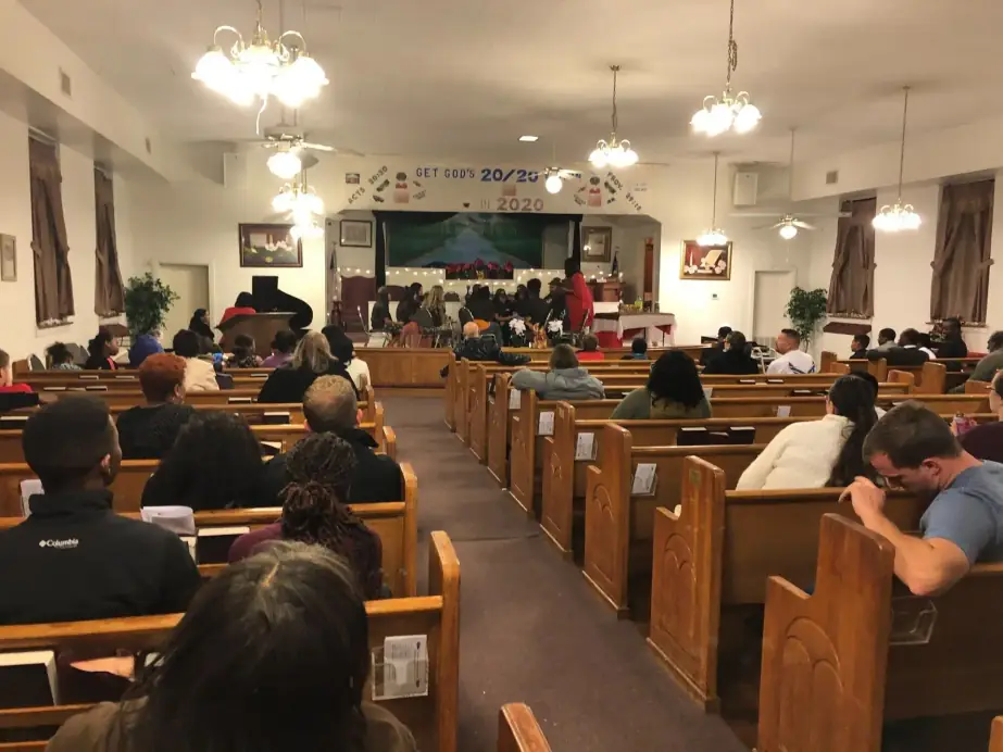 The congregation seated in the Grace Bible sanctuary during a service